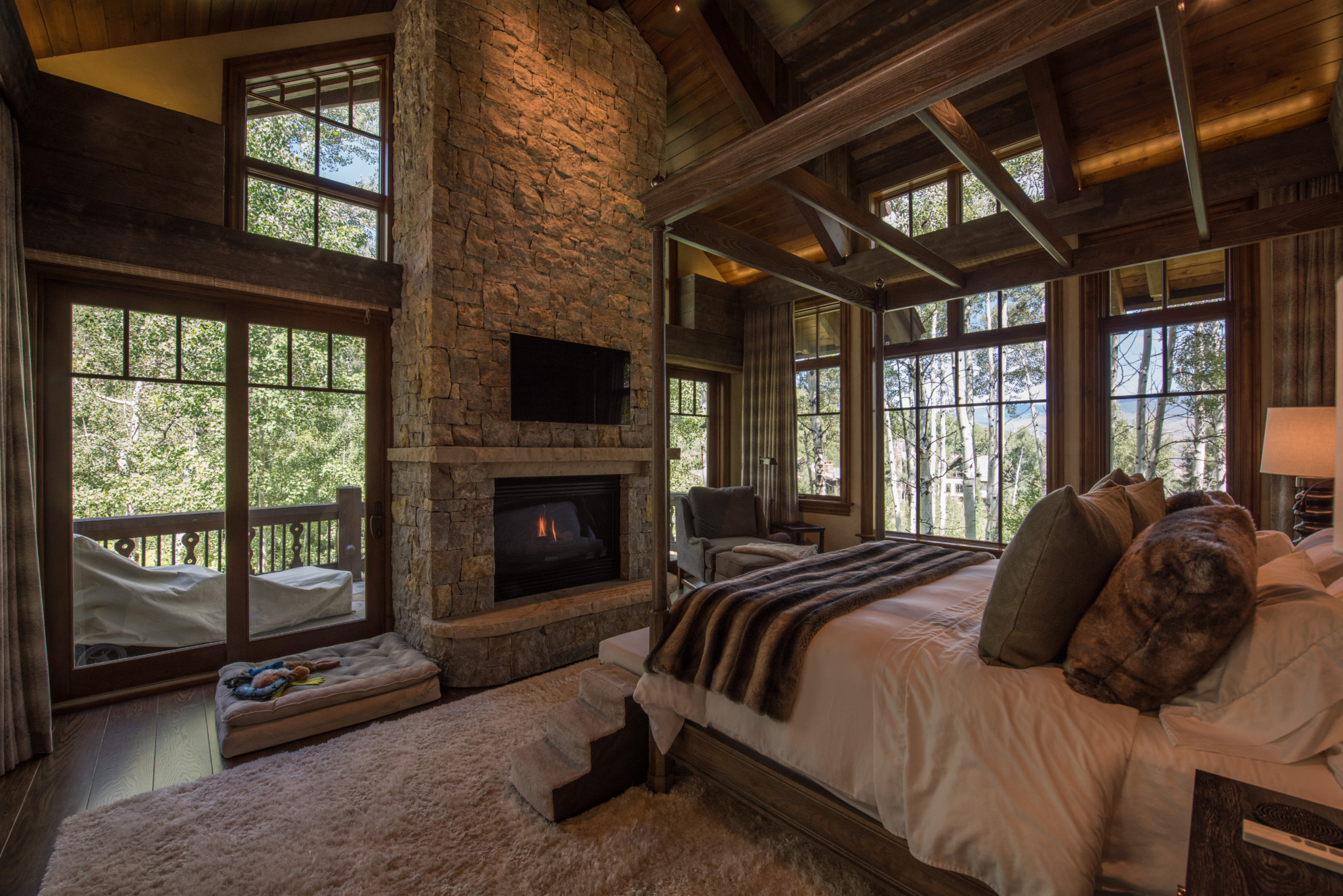 Beaver Creek Mountain Modern Master Bedroom Fireplace Barnwood Ceilings Hoeft Builders West
